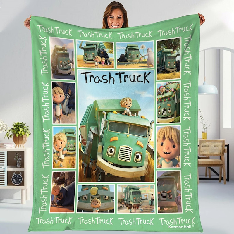 Trash Truck Fleece Blanket Trash Truck Blanket Trash Truck Birthday Gifts Trash Truck Gift Blanket1.jpg
