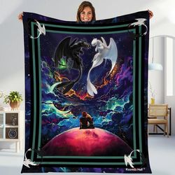 how to train your dragon fleece blanket | toothless night fury light fury blanket | toothless couple fleece blanket for