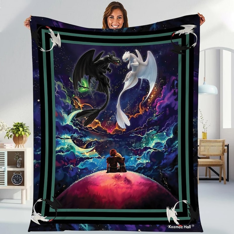 How to Train Your Dragon Fleece Blanket Toothless Night Fury Light Fury Blanket Toothless Couple Fleece Blanket for Bed Couch Sofa1.jpg