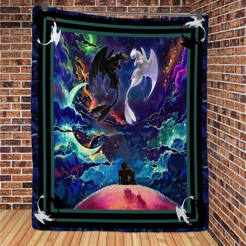 How to Train Your Dragon Fleece Blanket Toothless Night Fury Light Fury Blanket Toothless Couple Fleece Blanket for Bed Couch Sofa2.jpg