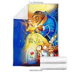 Beauty And The Beast Characters Disney Cartoon Sherpa Fleece Quilt Blanket BL2833