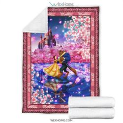 Belle Beauty And The Beast Dancing Blossom Sherpa Fleece Quilt Blanket BL2761