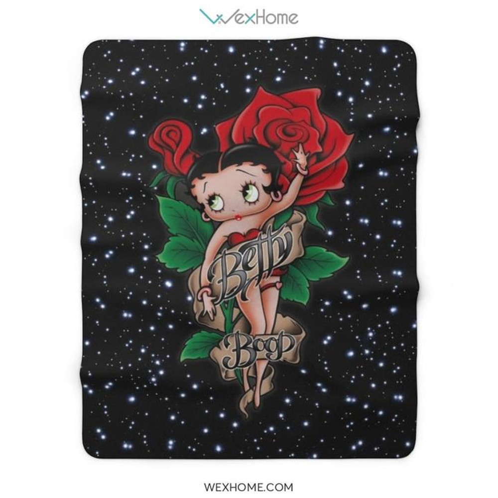 Betty Boop Cartoon With Rose Sexy Sherpa Sherpa Fleece Quilt Blanket BL2855 - Wisdom Teez.jpg