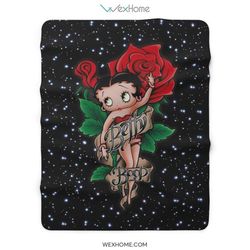 Betty Boop Cartoon With Rose Sexy Sherpa Sherpa Fleece Quilt Blanket BL2855