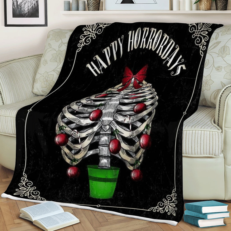 Christmas Tree Skeleton Christmas Sherpa Fleece Quilt Blanket BL1385 - Wisdom Teez.jpg