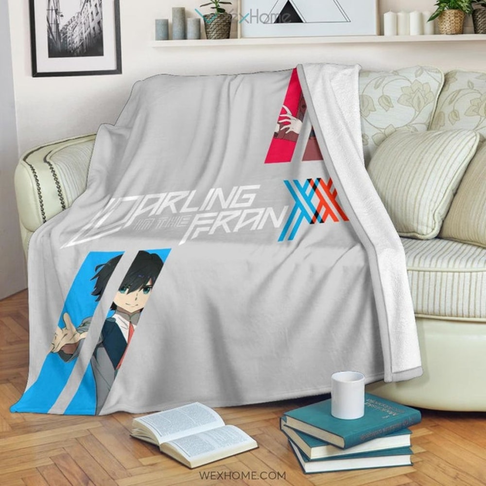 Darling In The Franxx Anime Red Zero Two With Blue Hiro Portraits Sherpa Fleece Quilt Blanket BL3319 - Wisdom Teez.jpg