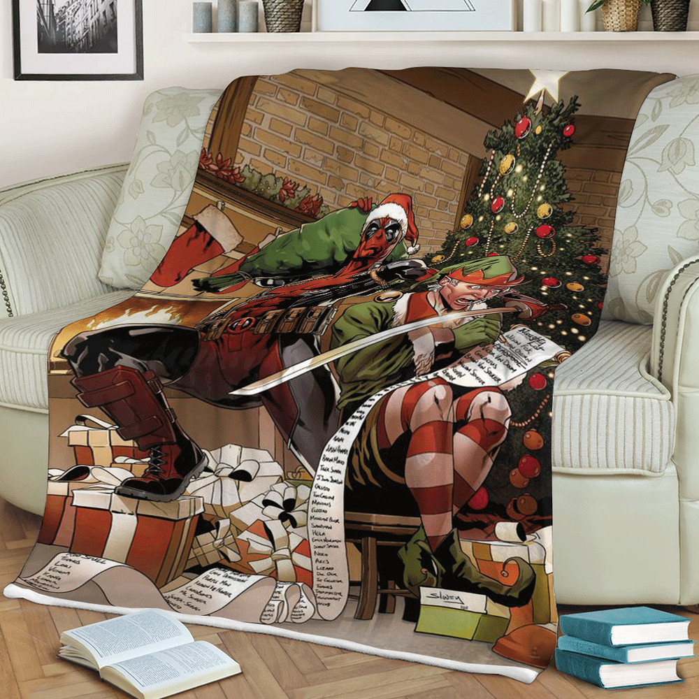 Deadpool ELF Merry Christmas Movies Christmass Lover Sherpa Fleece Quilt Blanket BL1476 - Wisdom Teez.jpg