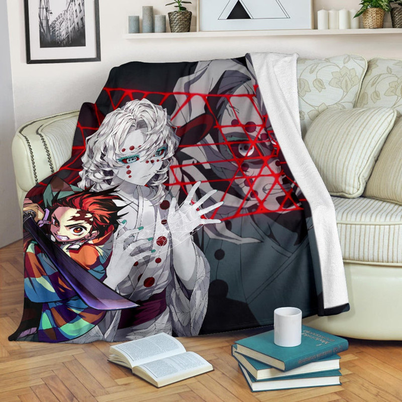 Demon Slayer Anime Rui Spider Demon Web Vs Tanjiro Sherpa Fleece Quilt Blanket BL3058 - Wisdom Teez.jpg