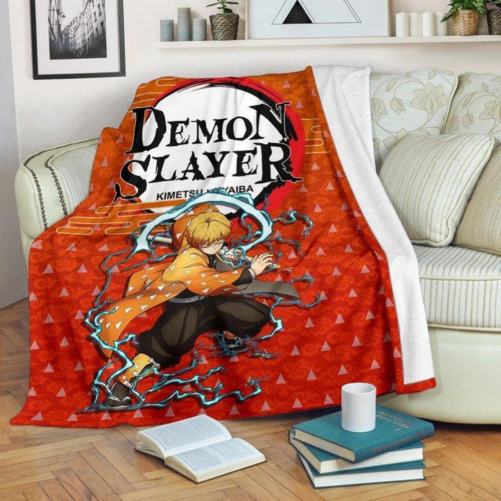 Demon Slayer Zenitsu Sleeping Lightning Breath Power Sherpa Fleece Quilt Blanket BL3380 - Wisdom Teez.jpg