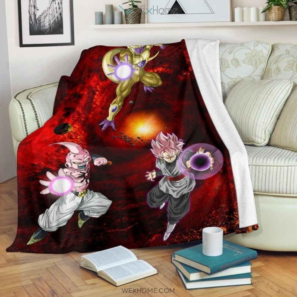 Dragon Ball Anime DB Evil Universe Villains Black Goku Frieza Buu Sherpa Fleece Quilt Blanket BL3068 - Wisdom Teez.jpg