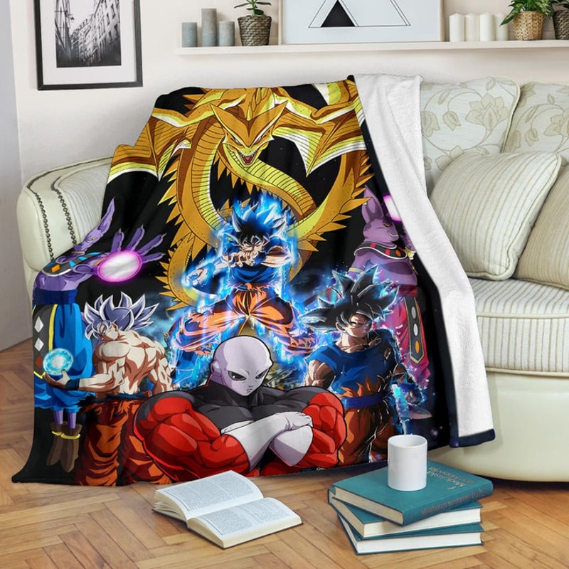 Dragon Ball Anime DB Goku Vs Villains Golden Shenron Dragon Sherpa Fleece Quilt Blanket BL3092 - Wisdom Teez.jpg