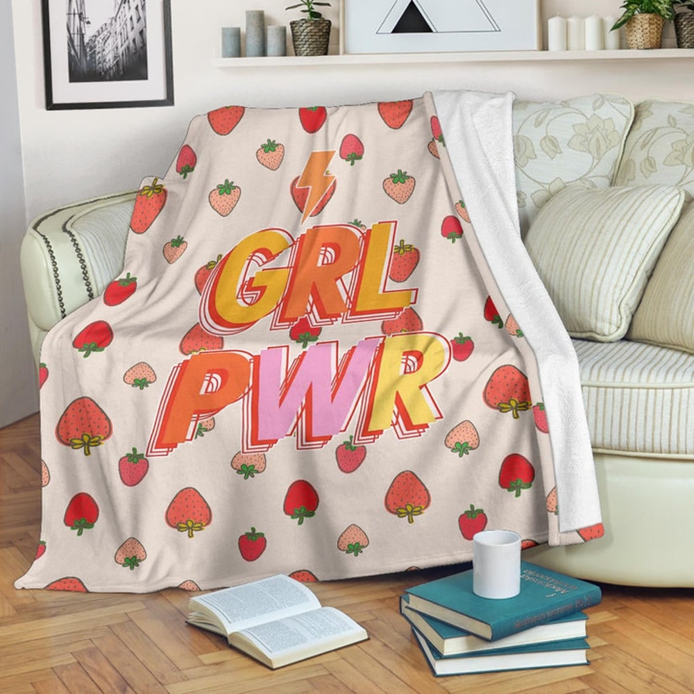 Girl Power GRL PWR Cute Strawberry Patterns Sherpa Fleece Quilt Blanket BL2767 - Wisdom Teez.jpg