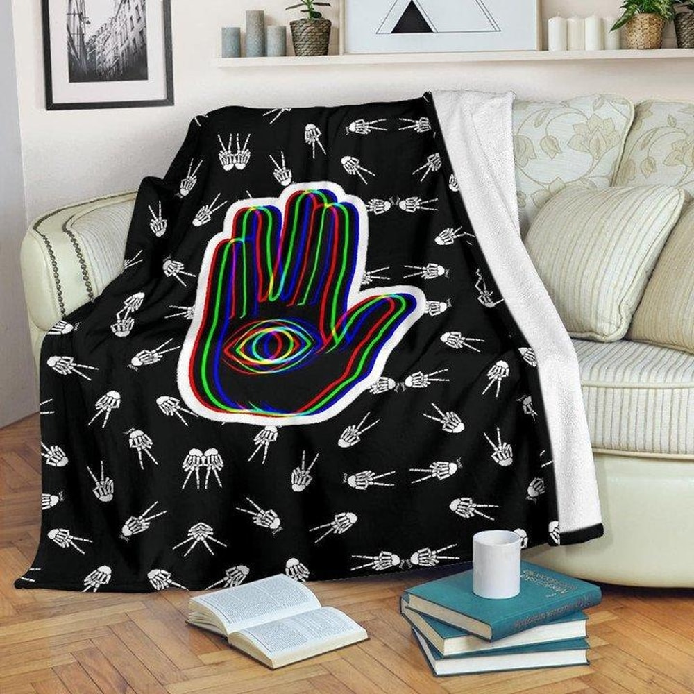 Hand Eye Hamsa Hand Skeleton Hand Patterns Sherpa Fleece Quilt Blanket BL2686 - Wisdom Teez.jpg