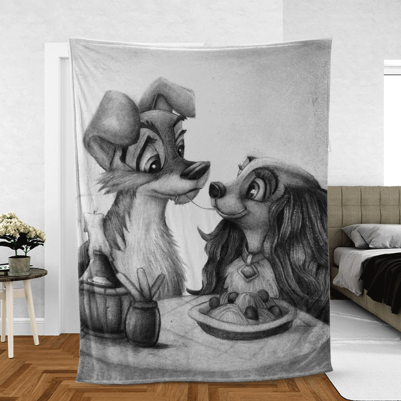 Happy Valentine's Day Lady And The Tramp Cartoon Disney Art Sherpa Fleece Quilt Blanket BL1590 - Wisdom Teez.jpg