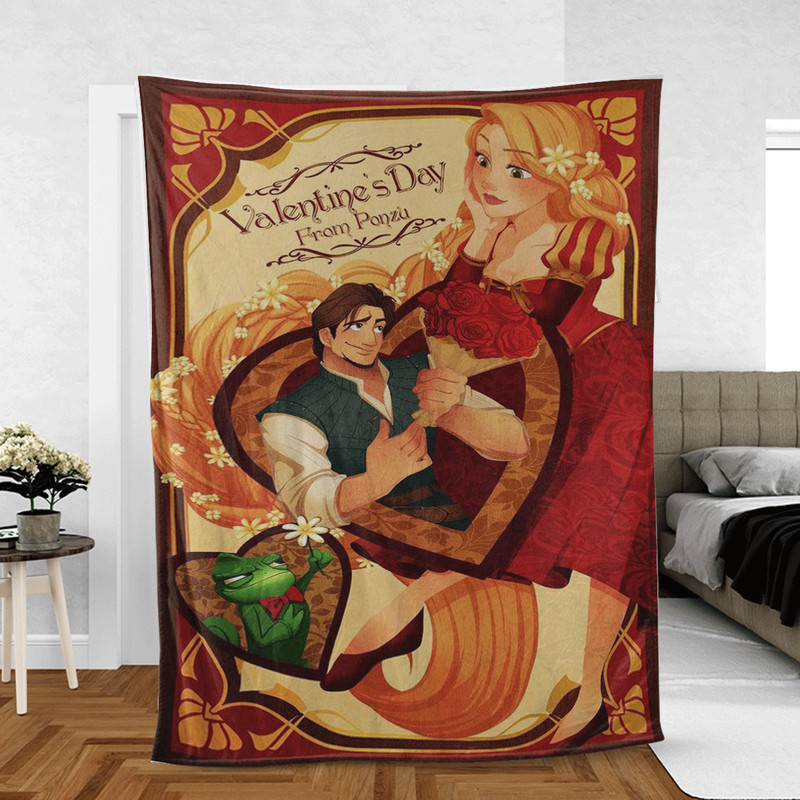 Happy Valentine's Day Tangled Cartoon Disney Lover Sherpa Fleece Quilt Blanket BL2412 - Wisdom Teez.jpg