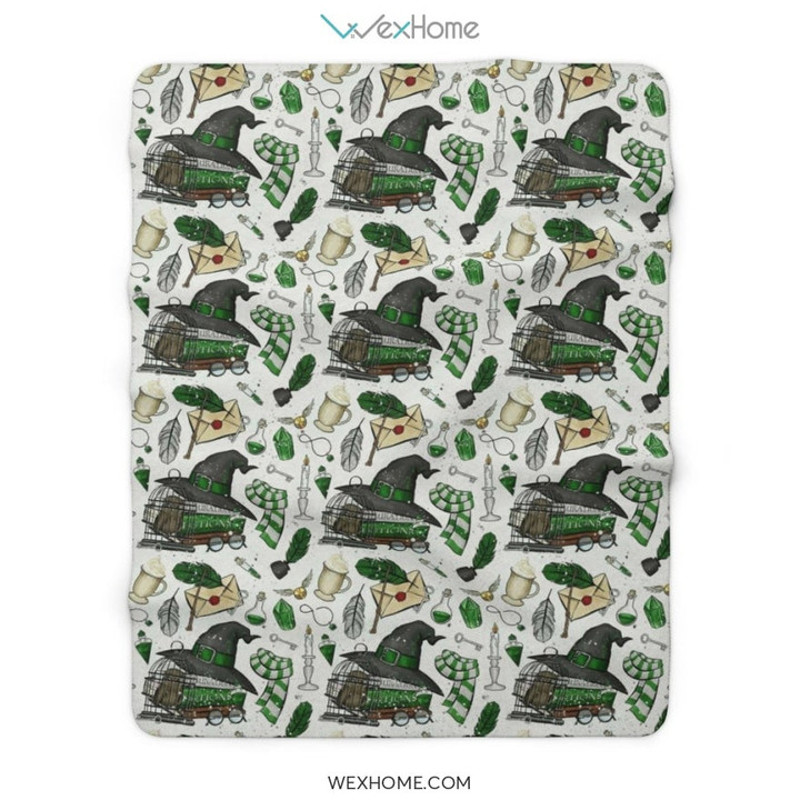 Harry Potter Movie Hogwarts Letter Slytherin Pattern Sherpa Sherpa Fleece Quilt Blanket BL2860 - Wisdom Teez.jpg