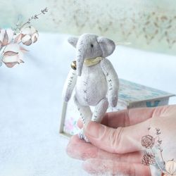 Teddy Elephant, Collectible art miniature, Adorable animal toy, Adult collector stuffed doll, Decorative Art Doll