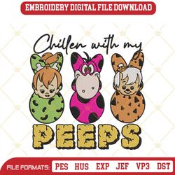chillen with my peeps embroidery designs, the flintstones easter bunny embroidery files