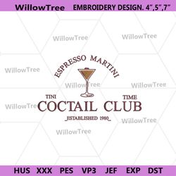 espresso martini embroidery designs files, cocktail club machine embroidery download, 1980 espresso martini files embroi