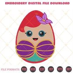 ariel easter egg embroidery design, disney princess easter embroidery file