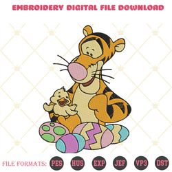 tigger with easter eggs chicken embroidery design, disney winnie the pooh easter embroidery file