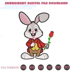 cute bunny with rose embroidery designs valentine's day, 21