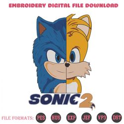 sonic and tails half face embroidery designs file, sonics 2