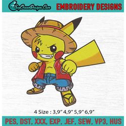 pikachu cosplay monkey d. luffy anime machine embroidery digitizing design file