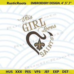 this girl loves saints logo embroidery design, saints machine embroidery download file