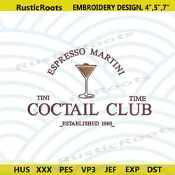 espresso martini embroidery designs files, cocktail club machine embroidery download, 1980 espresso martini files embroi