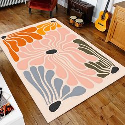 groovy flower rug, funky rug, retro area rug, 70s wavy rug, psychedelic pink flower rug, retro home decor