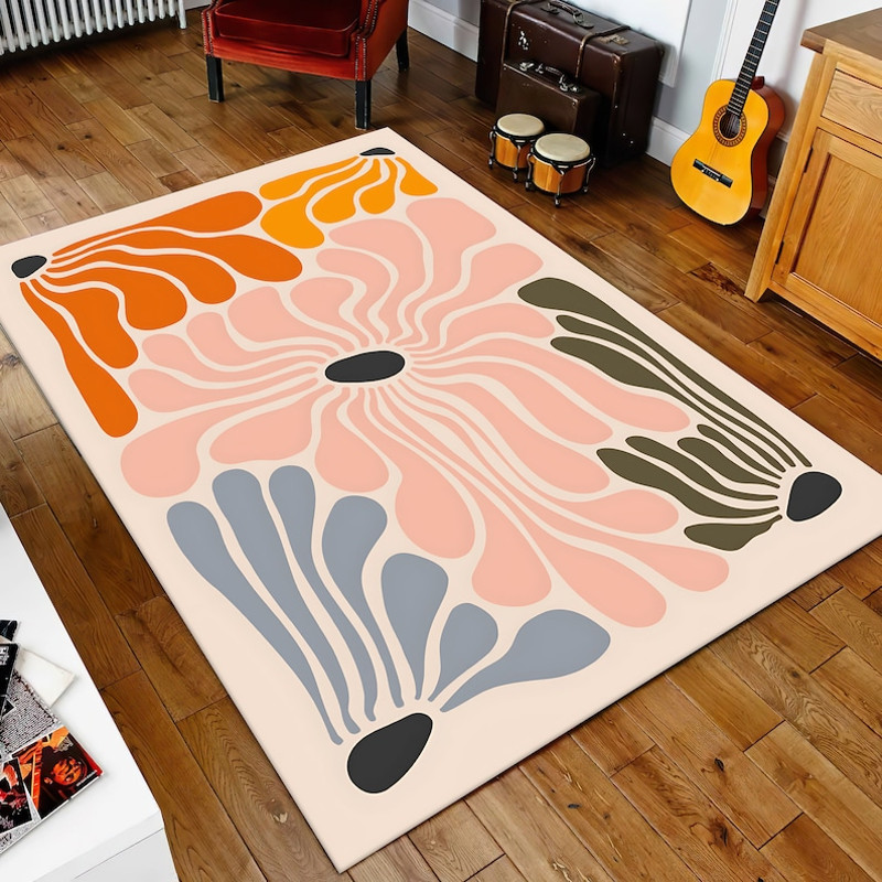 Groovy Flower Rug, Funky Rug, Retro Area Rug, 70s Wavy Rug, Psychedelic Pink Flower Rug, Retro Home Decor, 70s Retro Flower Rug, Cute Rug1.jpg