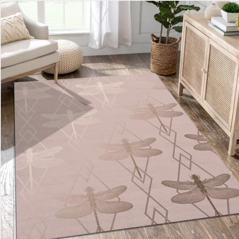Blush Pink Gold Dragonfly Diamond Wallpaper Area Rug Carpet Bedroom US Gift Decor.jpg