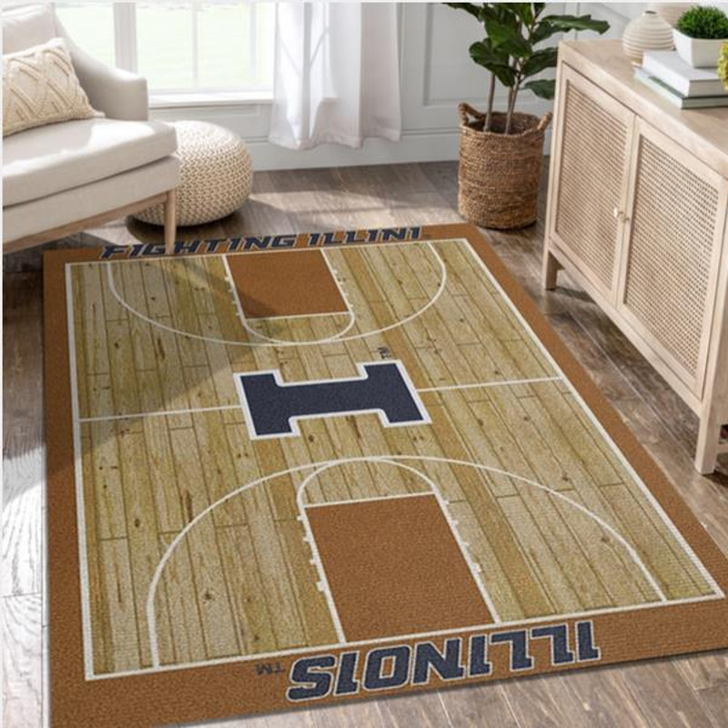 College Home Court Illinois Basketball Team Logo Area Rug Living Room Rug Family Gift US Decor.jpg