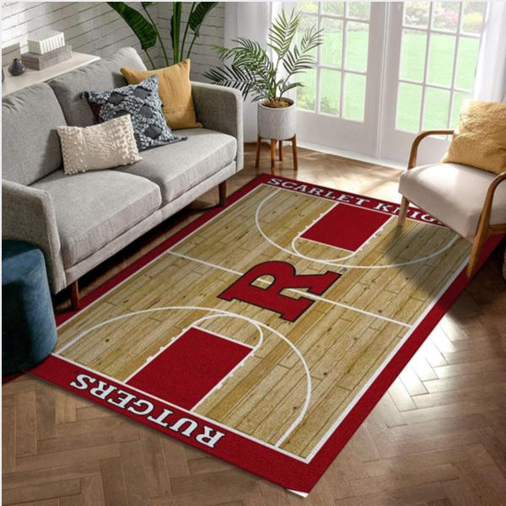 College Home Court Rutgers Basketball Team Logo Area Rug Living Room Rug Christmas Gift US Decor.jpg