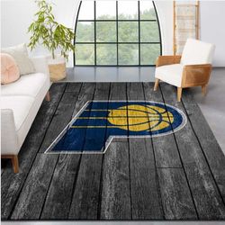 Indiana Pacers Nba Team Logo Grey Wooden Style Nice Gift Home Decor Rectangle Area Rug