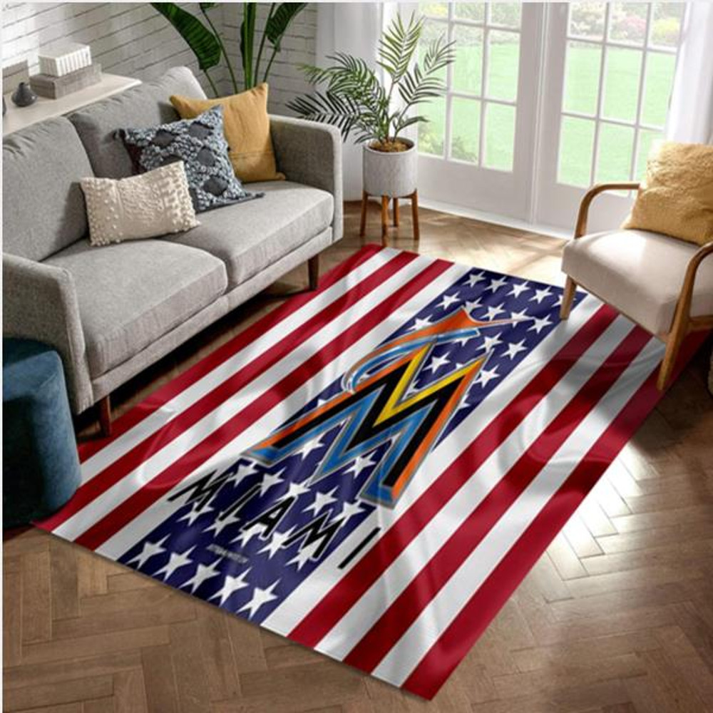 Miami Marlins With American Flag Team Logo Helmet Nice Gift Home Decor Rectangle Area Rug.jpg
