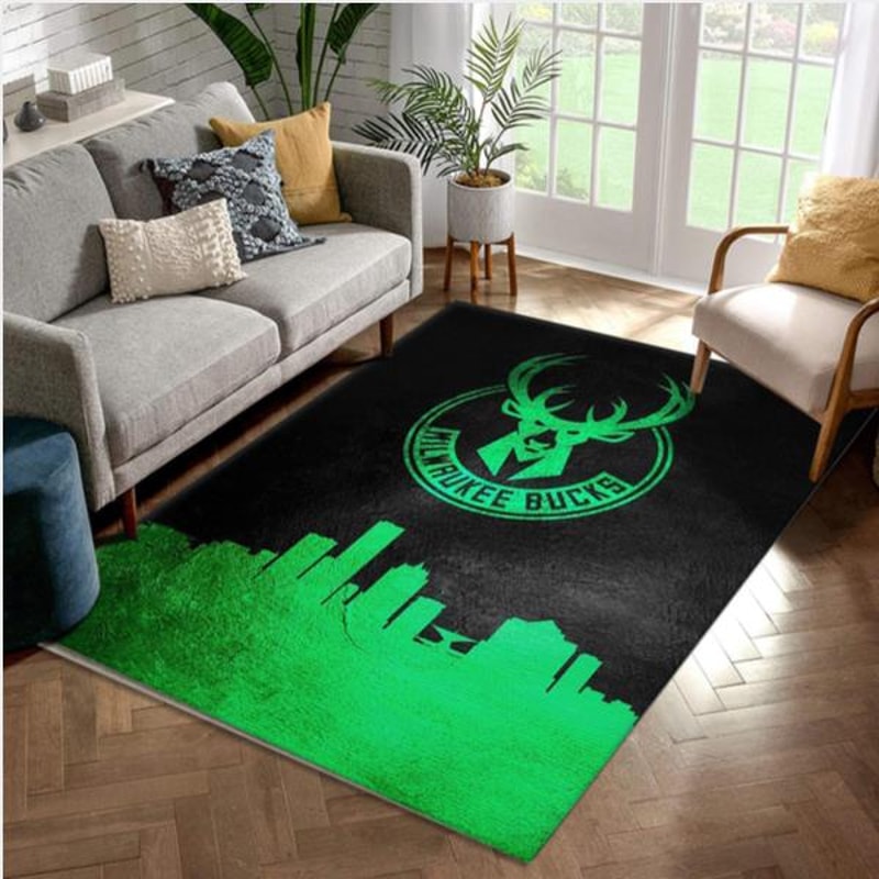 Milwaukee Bucks Skyline NBA Team Logo Area Rug Bedroom US Gift Decor.jpg