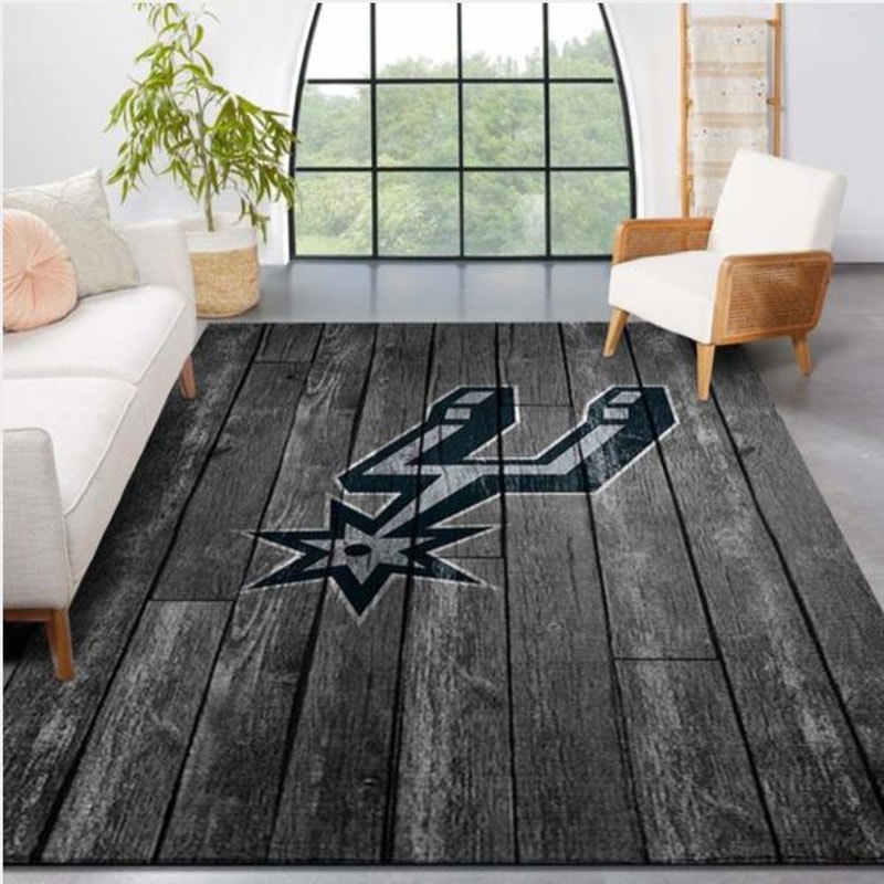 San Antonio Spurs Nba Team Logo Grey Wooden Style Nice Gift Home Decor Rectangle Area Rug.jpg