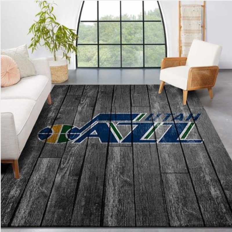 Utah Jazz Nba Team Logo Grey Wooden Style Nice Gift Home Decor Rectangle Area Rug.jpg
