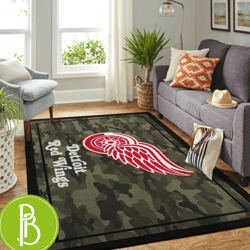 Detroit Red Wings Team Logo Camo Style Area Rug A Stylish Home Decor Gift For Living Rooms