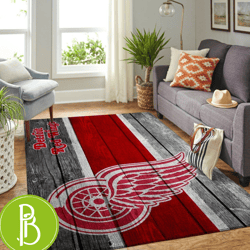 Detroit Red Wings Team Logo Wooden Style Area Rug A Unique Gift For Home Decor