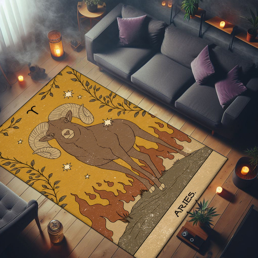 Aries Rug, Horoscope Rug, zodiac rug, astrology rug, Astrology Themed Rug, Area Rug, Washable Rug, Living room rug, Non slip Rug.jpg