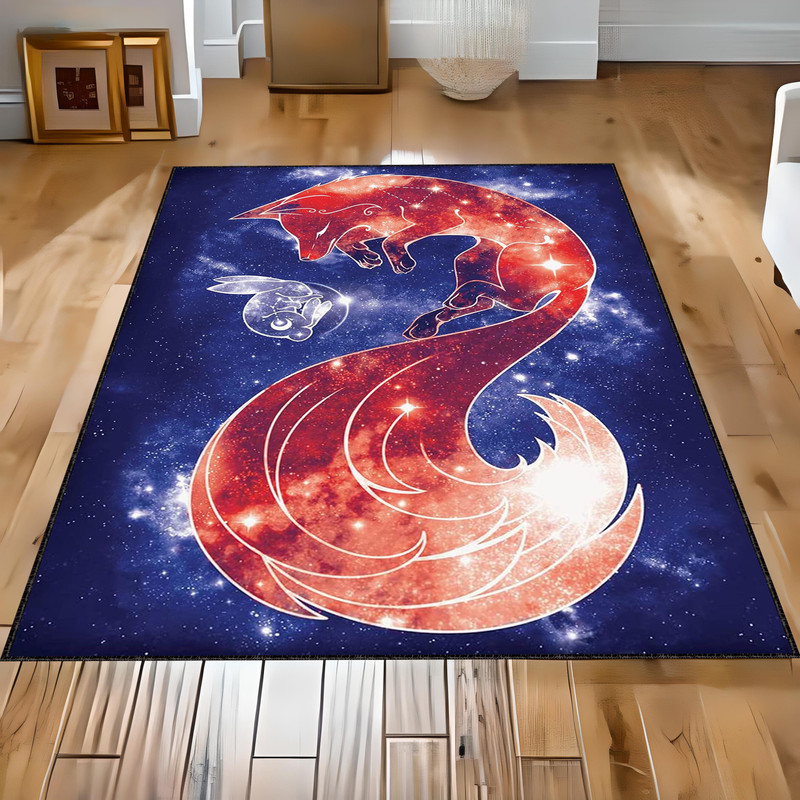 Fox Design Rug, Rabbit Design Rug, Astrology Rug, Space Galaxy Rug, Kids Room Rug, Nursery Decor Rug, Collage Room Rug, Floor Rug, Small Rug.jpg