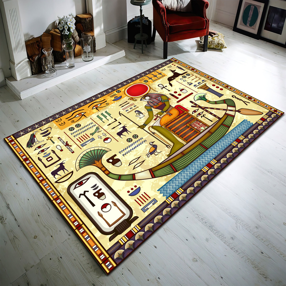 Ancient Egypt Themed Rug, God of Ra Hieroglyphic Rug, Perfect for Historical and Mythological Decor Rug.jpg