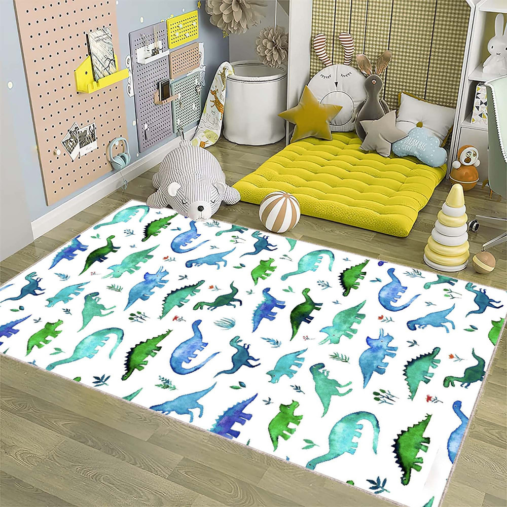 Dino Pattern Rug, Cute Dinosaur Rug, Dinosaur Aesthetic Rug, Colorful Dinosaur.jpg