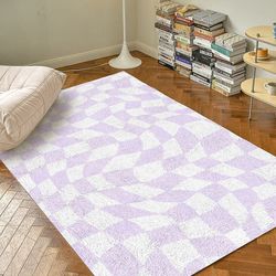 lilac checkered rug funky purple danish pastel decor rug bedroom living room rug modern y2k rug plush trendy rug