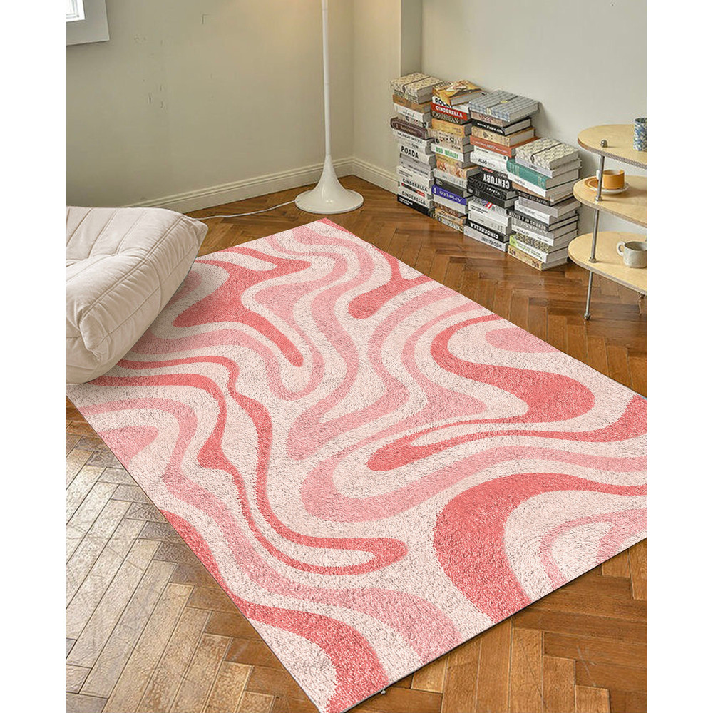 Pink Groovy Wave Retro Carpet  Funky Danish Pastel Decor Rug  Bedroom Living Room Rug Modern Y2K Rug  Plush Trendy Accent Rug.jpg