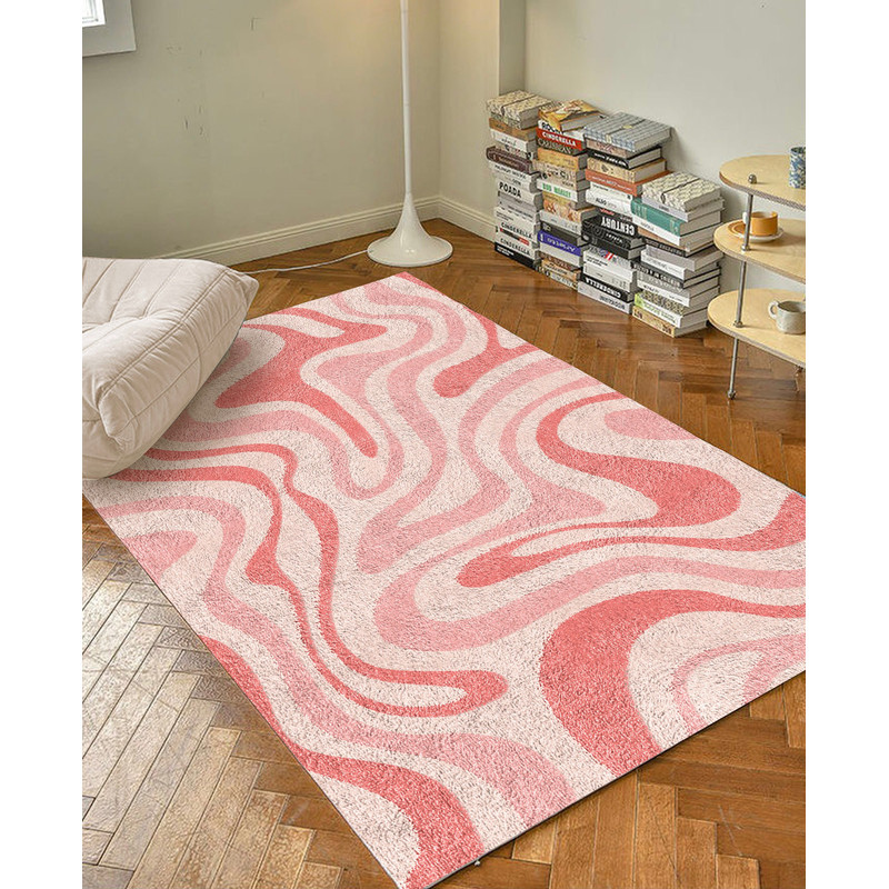 Pink Groovy Wave Retro Carpet  Funky Danish Pastel Decor Rug  Bedroom Living Room Rug Modern Y2K Rug  Plush Trendy Accent Rug.jpg