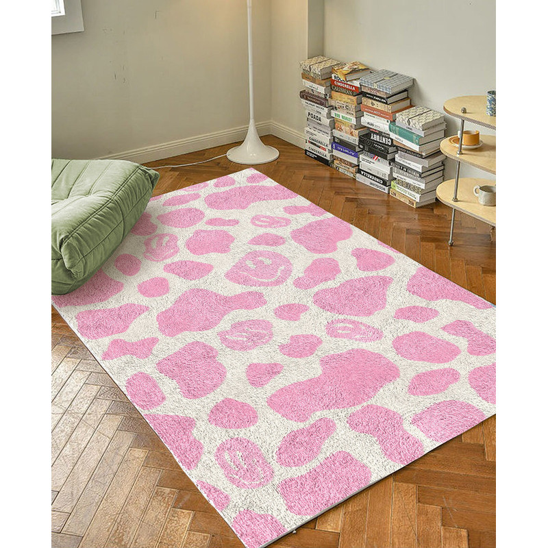 Pink Smile Cow Print Carpet  Funky Danish Pastel Decor Rug  Bedroom Living Room Rug Modern Y2K Rug  Plush Trendy Accent Rug 1.jpg